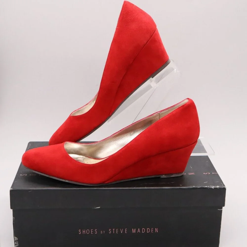 STEVEN BY Steve Madden Bouco Red Suede Wedge Heels Womens Size‎ 7.5 B
